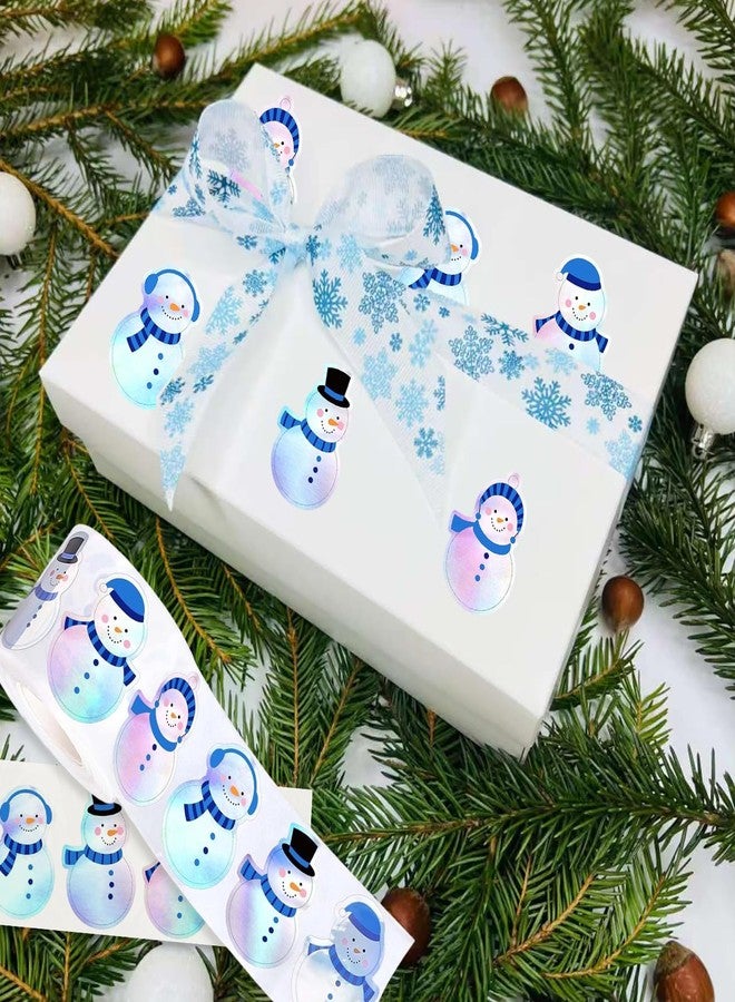 ASABITE 500Pcs Christmas Snowman Stickers Rolls 1.2Inch Laser Waterproof Decals Cute Funny Self-Adhesive Sticker Roll Winter Xmas Blue Snowman Stickers for Kids Christmas Party Decoration - Image 4